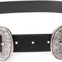 JASGOOD Double Buckle Western Belts for Woman Cowgirl Country Belt Vintage Black Leather Belt for Jeans Pants Dresses Size: For Size 28-32inch