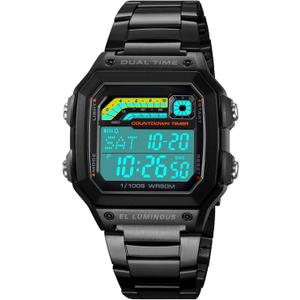 PASOY Men's Digital Multi-Function Watches Dual Time Alarm Stopwatch Countdown Backlight Waterproof Watch