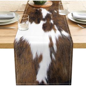 Cow Print Table Runner Brown Western Runners Cowhide Table Decorations Farmhouse Country Table Runner for Party Home Kitchen Dining Room 13x71 Inch (Just a Print)