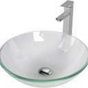 Bathroom Vessel Sink, Tempered Glass Vanity Round Bowl with Chrome Faucet and Pop up drain Set, Frosted