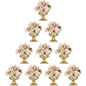 Metal Vases for Table Centerpieces, Hewory Gold Compote Pedestal Vase Floral Container Bulk, Brass Mini Footed Bowl Flower Holders Center Pieces for Wedding Birthday Party Anniversary (10pcs, 5in)