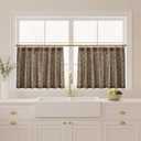 StangH Pinch Pleat Cafe Curtains 36 Inch Long Floral Printed Half Window Treatment Linen Tier Curtains Light Filtering Privacy Drapes for Cabinet/Kitchen/Bathroom,Khaki,26Wx36L,2 Panels