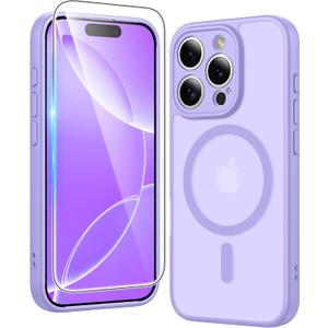 FNTCASE for iPhone 16 Pro Case: Matte Magnetic Phone Cases with Screen Protector Compatible with Magsafe Slim Anti Yellowing Rugged Shockproof Protective Translucent Cell Phone Cover (C-Purple)