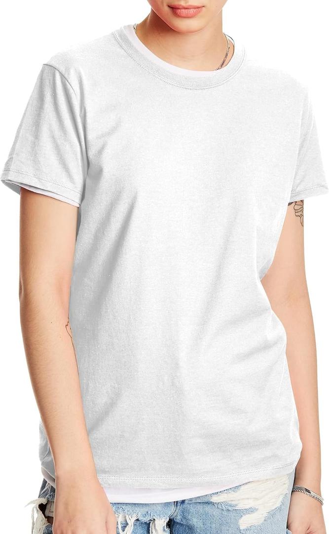 Hanes Women's Perfect-T Crewneck T-Shirt, Lightweight Cotton Short Sleeve Tee for Women (White, S)