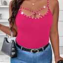 WDIRARA Women's Plus Size Rhinestone Crisscross Spaghetti Strap Cami Top (Pink)