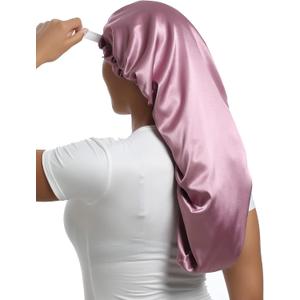 Satin Bonnet Silky Sleep Cap,Adjustable Hair Bonnet for Braids Curly Hair (Small-XX-Large, Long Champagne)