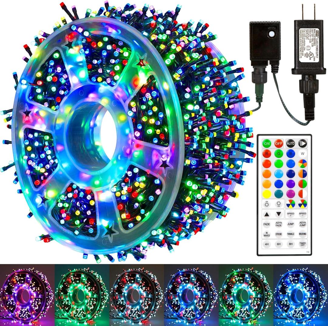 164 FT 500 LED Christmas String Lights, Waterproof RGB String Lights with Remote Control& Timer Function, 24 Colors Changing Fairy Lights for Indoor Outdoor Room Wall Christmas Tree Party Decoration (RGB (Red, Green, Blue))