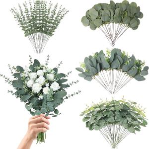 Eucalyptus Leaves Stems 100 PCS, 4 Kinds Mixed Artificial Greenery Stems for Wedding Decor Vase Floral Arrangement Centerpiece
