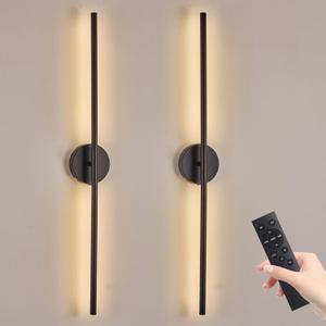 Battery Operated Wall Sconces Set of Two, Dimmable Battery Wall Sconce with Remote Control, 3000K-6000K Infinite Wall Sconce, Wireless Wall Lights for Living Room Bedroom Hallway Decor 34.7 Inch