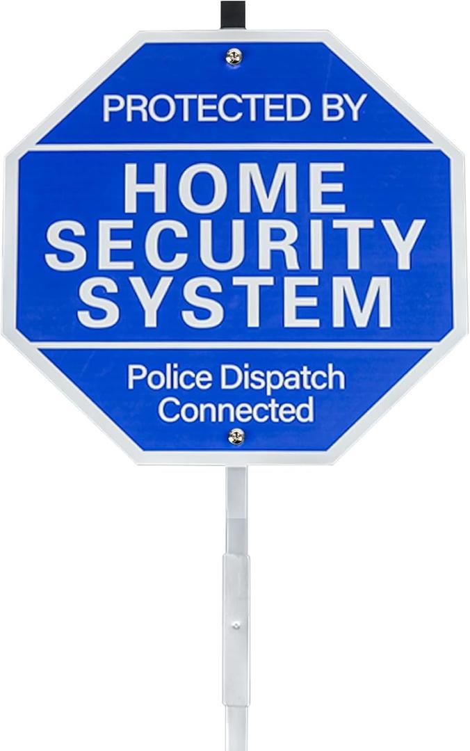 28" Home Security Signs for Yard with Stake & 6Pcs Window Stickers, Aluminum Yard Sign with Metal Stake for Weather-Resistant Protection, Heavy Duty Weatherproof Home Security Signs (HOME)