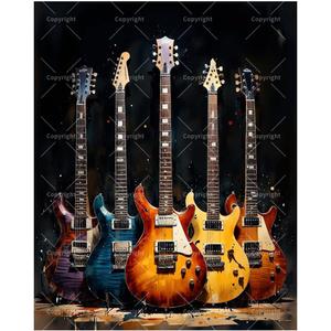 Electric Guitar Collection Paint by Numbers Kit for Adults - DIY Colorful Guitar Display Painting on Canvas 16x20In, Framed Acrylic Paint Set, Suitable for Beginners, Musical Art for Home Decoration