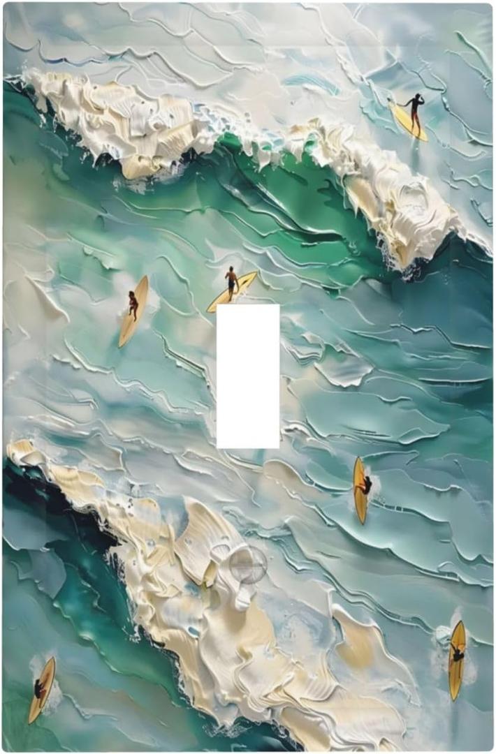 Beach Waves Ocean Surfing Hoverboard Painting Print Decorative Light Switch Cover 1 Gang Single Toggle Device Electrical Faceplate Switchplates Decorator Outlet Wall Plate for Bedroom Living Room