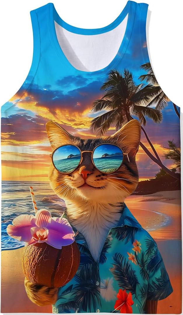 RAISEVERN Mens Tank Tops Summer Sleeveless Tee Cool Workout T-Shirts Beach Novelty Undershirts (M)
