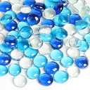 FUTUREPLUSX 0.97 pounds, Flat Glass Marbles, Blue Mixed Gemstone Vase Fillers Beads Decorative Glass Pebbles Floral Fish Tank Rocks for Vases Table Scatter Aquarium Decor (Pack of 6)
