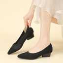Women's Knit Pointed Toe Low Chunky Heel Pumps Fashion Mesh Hollow Shallow Mouth Slip On Low Heel Ballet Shoes Comfortable Breathable Casual Office Wedding Formal Dress Shoes, 35