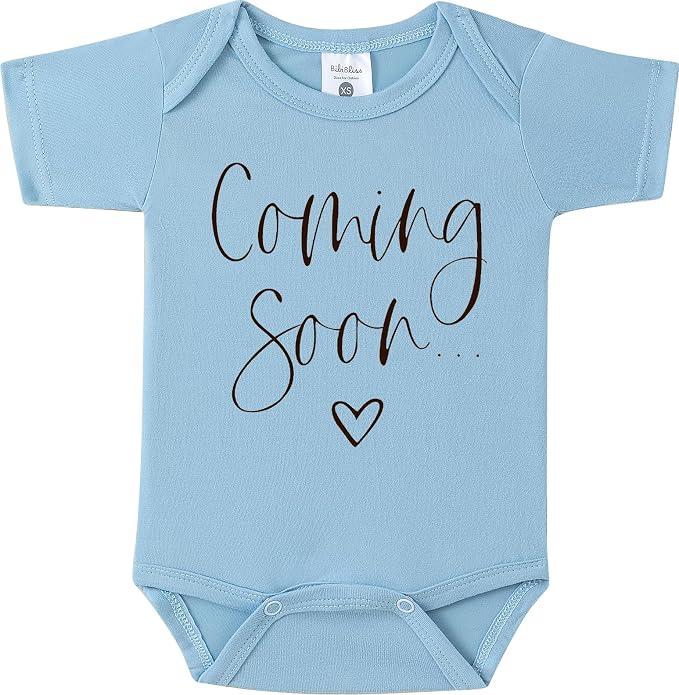 BIBIBLISSBABY Baby Coming Soon Bodysuit Announcement, Funny Pregnancy Announcement Gift for Grandparents to be,Baby Surprise to Family(Fog)