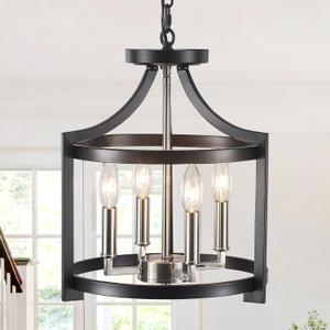 Black and Nickel Farmhouse Chandeliers for Dining Room Light Fixture, 4 Light Semi Flush Mount Ceiling Light Fixture Convertible Modern Hanging Pendant Light for Entryway Foyer Kitchen Island Bedroom