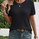LaGracia Sweater for Women Short Sleeve Crew Neck Lightweight Sweaters Casual Summer Spring Tops 2026 Black XL
