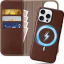 SHIELDON Case for iPhone 16 Pro Max, Genuine Leather 2 in 1 Wallet Kickstand RFID Blocking Card Holder Magnetic Shockproof Wireless Charging Case Compatible with iPhone 16 Pro Max - Retro Coffee