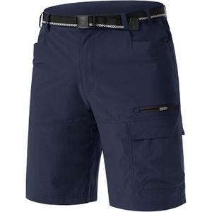 TACVASEN Men's Summer Outdoor Shorts Quick Dry Water Resistant Cargo Casual Golf Work Hiking Shorts (NO Belt) (Blue, L)