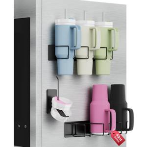 Magnetic Stanley Cup Holder for Refrigerator, Water Bottle Organizer for Stanley 40 oz with Tumbler Lid Organizer, Hanging Kitchen Organizers and Storage for Stanley Cup Accessories