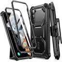 i-Blason Armorbox for Samsung Galaxy S23 Case with Stand & Belt-Clip [Built-in Screen Protector] [2 Front Frames] [Military-Grade Protection] Full-Body Rugged Bumper Case with Kickstand (Black)