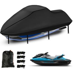 Jetski Covers 3 Seater, Upgraded Heavy Duty 420D Waterproof Motorboat Cover with 2 Air Vent Marine Grade UV Resistant for Seadoo,Yamaha,Kawasaki,Waverunner Polaris from 136" to 145"(Black)