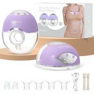 Electric Breast Pump Hands Free, Wearable Breast Pump with 4 Modes/12 Levels, Portable Painless Pumping, Adjustable Flange Sizes 19/21/24mm, Timer LCD Display Memory Function, 2 Pack Purple