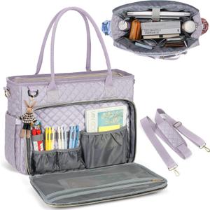 RAINSMORE Teacher Tote Bag 15.6 inch Laptop Bag for Women Work Bags Laptop Tote Nurse Bag Professional Computer Messenger with Insulated Pocket, Laptop Briefcase for Office, College, Gray Lilac