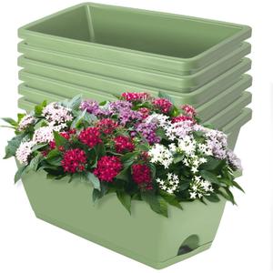 Window Box Planter, 7 Pack Plastic Vegetable Flower Planters Boxes 17 Inches Rectangular Flower Pots with Saucers for Indoor Outdoor Garden, Patio, Home Decor (Aqua)