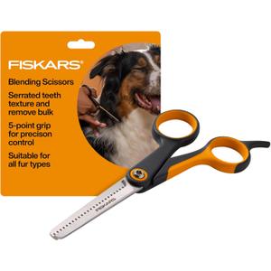 Fiskars Pet, Dog and Cat Grooming Scissors, Serrated Teeth for Thinning & SoftGrip Handle, Cat and Dog Supplies, 6.5, Orange/Black, Blending Scissors
