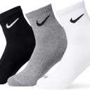 Nike Unisex Adult Everyday Cushioned Training Ankle Socks (3-Pack) | Mens and Womens (Black) 3Y-5Y