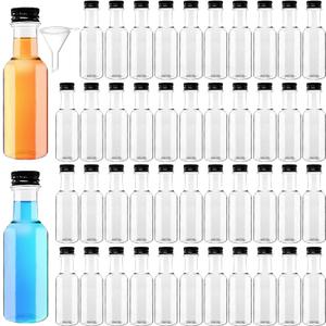 Mini Liquor Bottles,50 Pack Empty Spirit Bottles with Black Screw Cap,1.7oz Reusable Plastic Alcohol Shot Bottles with 10 Funnels for Baby Shower,Party,Weddings