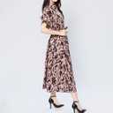 Women's Summer Leopard Print Casual Dress - Shirt Collar V-Neck Short Sleeve Flowy A-Line Dress (L)