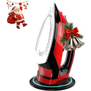 Cordless Iron for Clothes - 1500W Steam Iron with Non-Stick Ceramic Soleplate, Rapid Heating, Auto Shut Off, Burst of Steam, Self-Clean, Anti-Drip, Anti-Calc, 3 Temperature Settings, Red