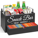 Snack Organizer for Countertop, Wood Pantry Storage Bins with Handles, Snack Organizer for Pantry, Kitchen, 4 Compartment Food Container Snack Box with Drawer, Pantry Organizer for Snacks, Chips