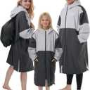 Owntop Swim Parka Adult Kids | Waterproof & Quick-dry | 2-Way Zipper | Oversized Hooded Changing Robe for Beach Pool (X-Small, Grey)