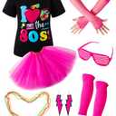 LATOBREATH Girls 80s Accessories Set T-Shirt Fancy Outfits Halloween Costume Glow Party Clothing Funny（4T）