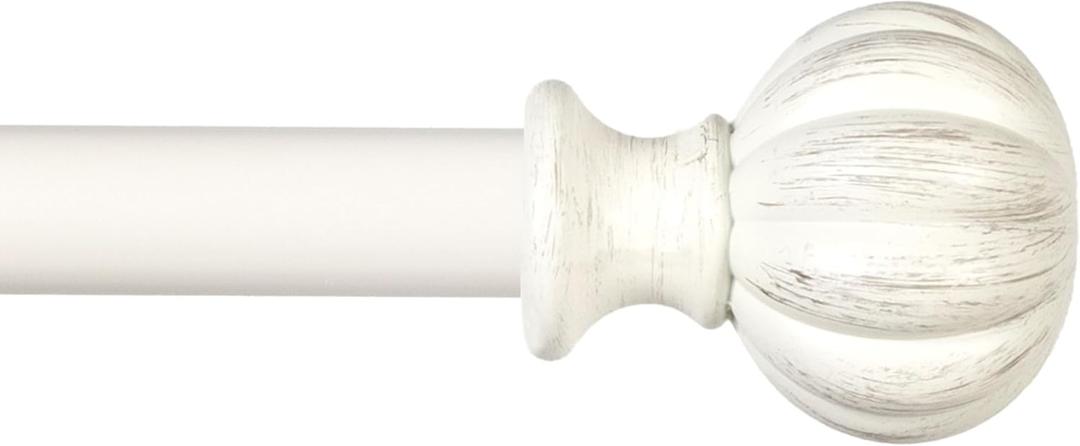 Kenney Rachel Fluted Ball Window Curtain Rod, Adjustable 28-48 Inch, Antique White
