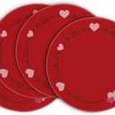 Artoid Mode Vintage Heart Valentine Round Placemats Set of 4, 14 Inch Seasonal Holiday Round Table Mats for Party Kitchen Dining Decoration (Red)