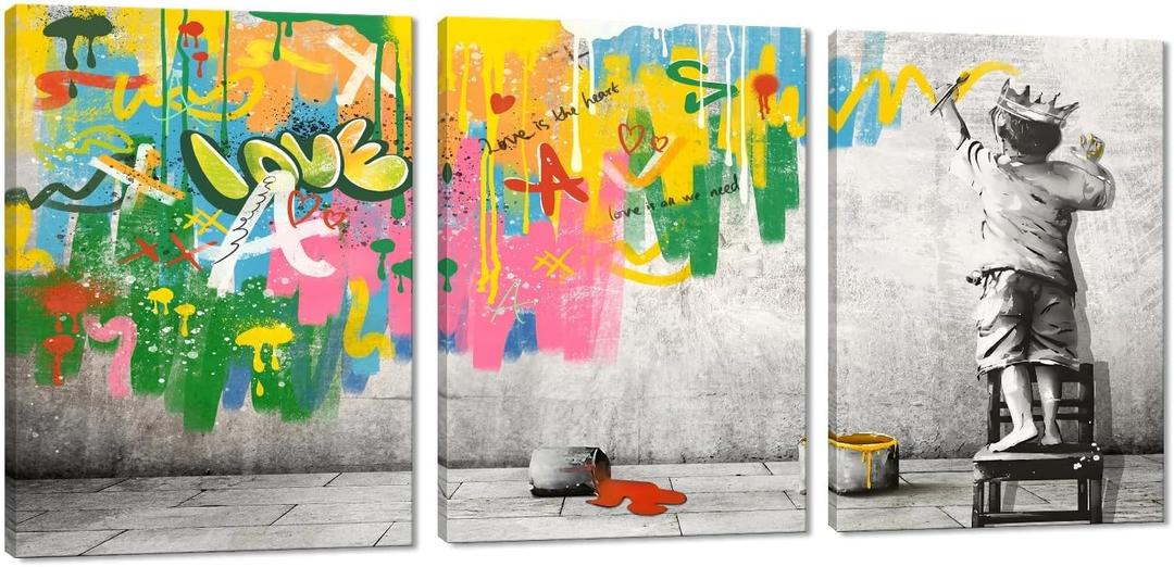 Novatique Banksy Wall Art Street Graffiti Wall Art Abstract Graffiti Picture Canvas Print Teenagers Street Art Painting Decor for Living Room Bedroom,12x 16x3Pcs (16"Hx12"Wx3Pcs)