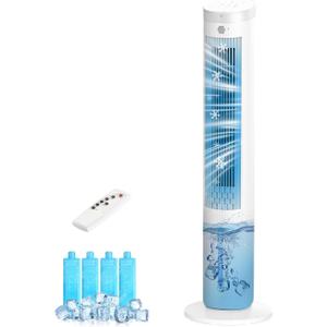 Windowless Air Conditioners, 41" Evaporative Air Cooler, 3-in-1 Cooling Fans, 4 Mode, 3 Speed, 4 Ice Packs, 7H Timer, 60 Oscillation, Remote, Portable Ac Unit for Room, Bedroom, Indoor White
