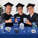 144pcs Blue Graduation Party Supplies for 24, Blue Graduation Decorations 2026 with 9 Inch Graduation Plates, 7 Inch Dessert Plates, Napkins, Paper Cups, Forks and Knives