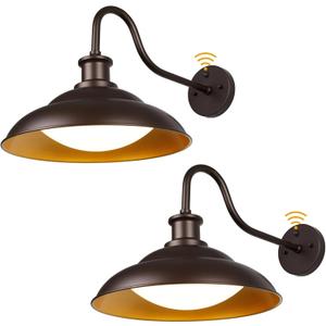 Dusk to Dawn LED Outdoor Barn Lights, 16 Inch Large Farmhouse Exterior Wall Light Fixtures with Adjustable Color Temperature, Modern Black Gold Porch Lights Outside for House Garage Doorway