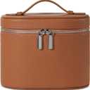 Makeup Bag, Travel Make up Case with Compartments and Handle, Portable Cosmetic Organizer Bags,Toiletry Bag for Women (M(7.6*5.5*6 in), brown(7.6*5.5*6 in))