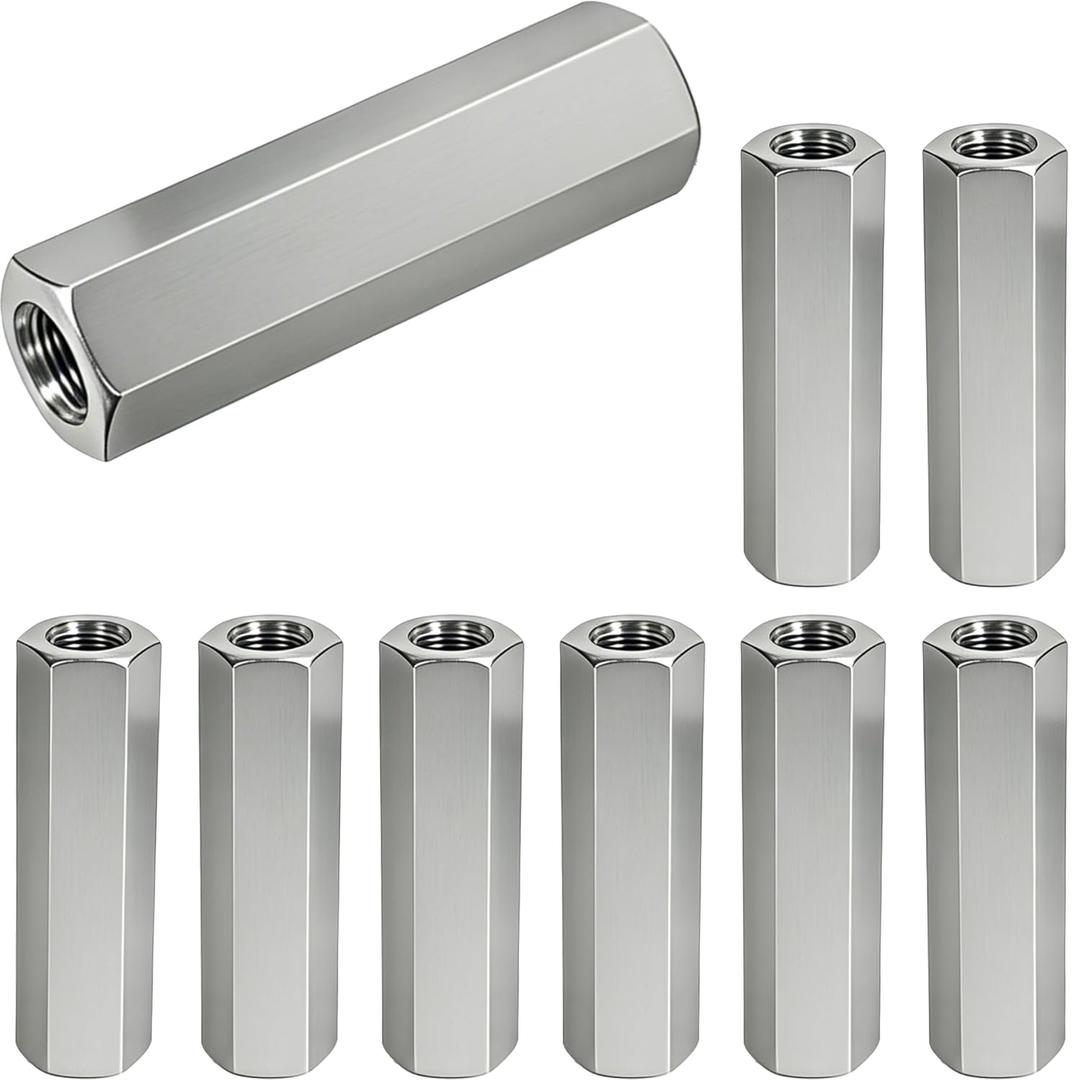 8 Pcs 304 Stainless Steel hex Coupling Nuts M10 x 1.5-Pitch 60mm Stainless Steel Rod Coupling Nuts(Metric)