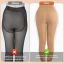 UISLII Fleece Lined Tights Women, Warm Pantyhose leggings Women,Fake Translucent Thermal Skin Colored Tights for Winter (Beige, Size L)
