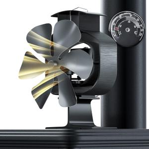 Wood Stove Fan Heat Powered Fireplace Fan Non Electric,60 Oscillating Heat Powered Fan 6 Blades with Magnetic Thermometer, Thermal Fan for Wood Burning Stove