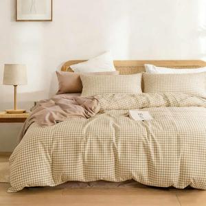 ETDIFFE King Size Tan Grid Duvet Cover, 3 Piece Farmhouse Buffalo Check Gingham Geometric Pattern Printed Microfiber Comforter Cover Set, Taupe Soft and Lightweight Plaid Bedding Quilt Cover