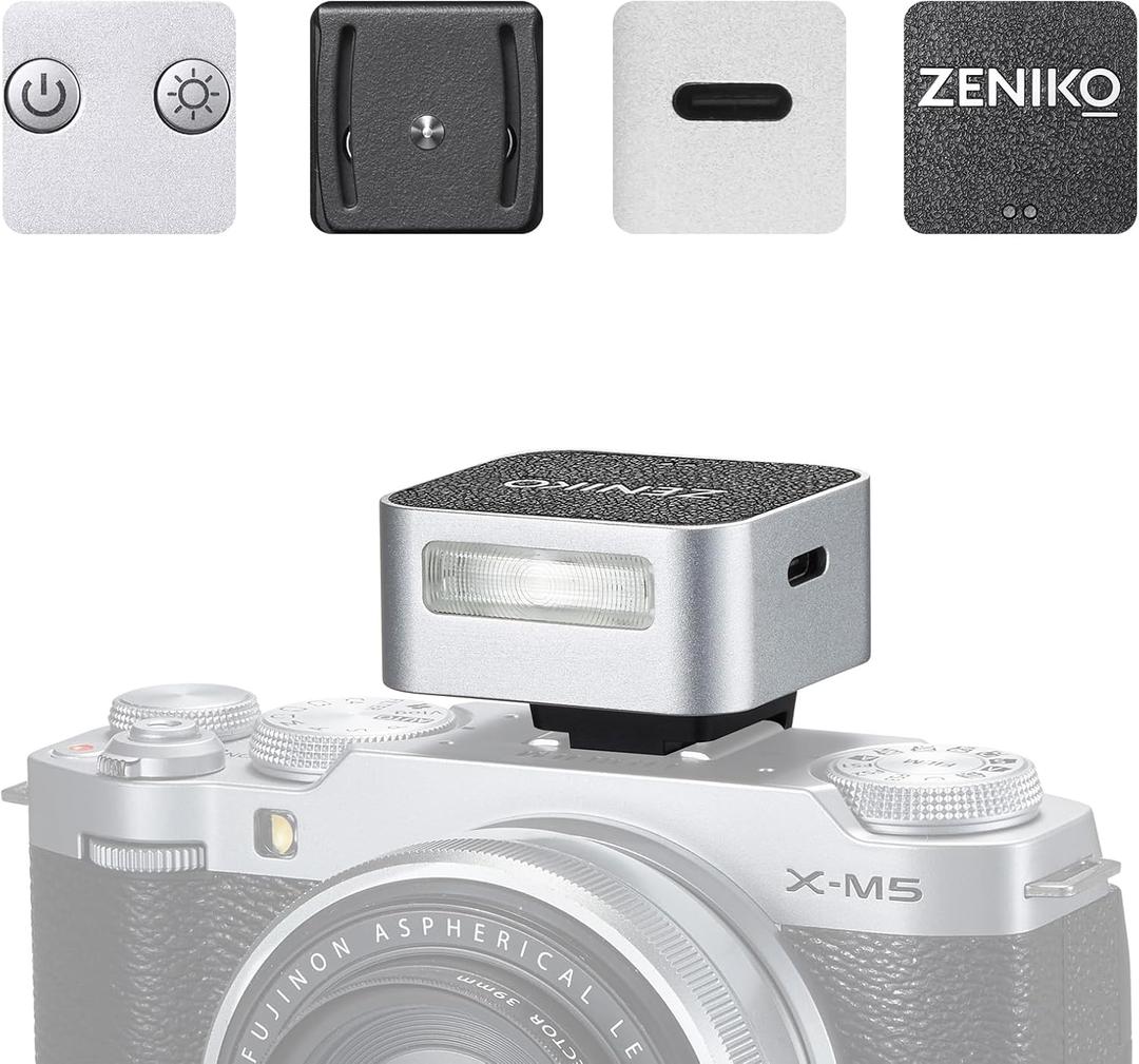 ZF04 Lightweight On-Camera Flash,Mini Flash Speedlite, CCT 6500K200K,372 Full-Power Flash Light with Universal Hot Shoe Mount Fit for Canon, Nikon, Sony, Fuji,Leica Cameras (Silver)